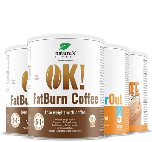 2x OK!FatBurn Coffee + OK!WaterOut ZDARMA + Anti Cellulite kávový peeling ZDARMA