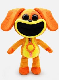 dogday plush. smiling dog plush with sun zipper. standing.
