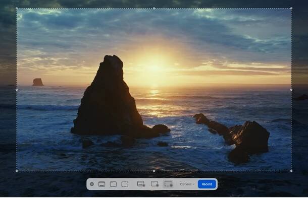 On the Mac desktop, the screen recording options are showing at the bottom of the screen, and a portion of the screen has been selected for recording.