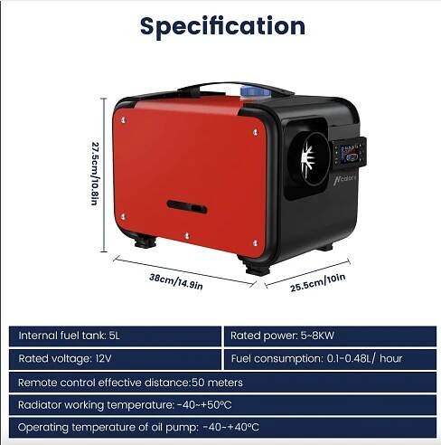 Hcalory 12V 5-8 kW All-In One Naftový ohřívač, nezávislé topení - přenosné