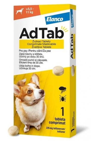 AdTab Žvýkací tablety proti blechám a klíšťatům psi 225 mg (5,5-11 kg) 1 ks