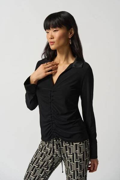 Knit and Satin Ruched Top