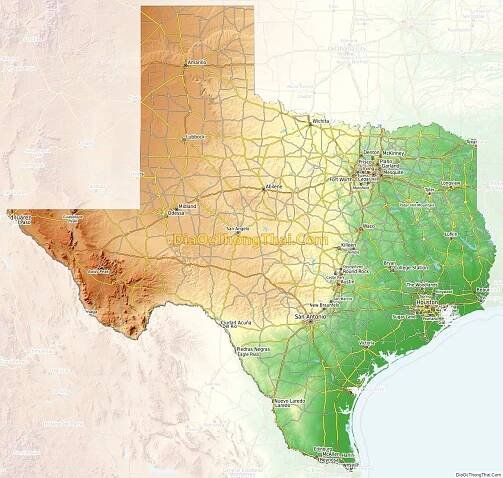Topographic map of Texas