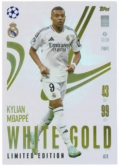 TOPPS EXTRA 2024-2025 WHITE GOLD LIMITED LE2 KYLIAN MBAPPE REAL MADRID