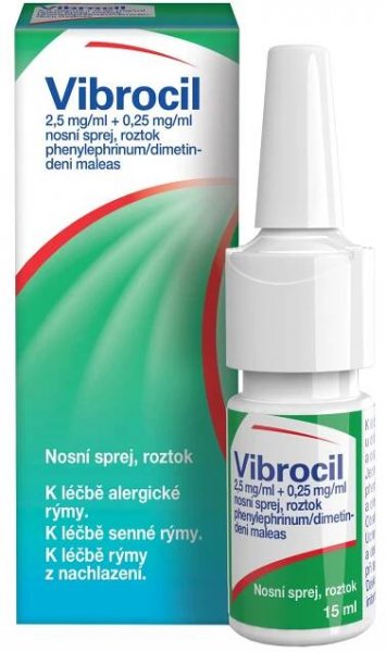 Vibrocil 2,5mg/ml+0,25mg/ml, nosní sprej při léčbě rýmy 15 ml