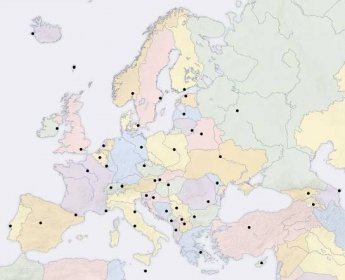 Slepá mapa Evropy hlavní města k vytisknutí