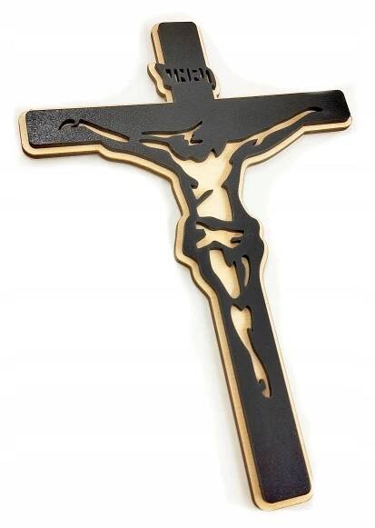 DŘEVĚNÝ KŘÍŽ na zeď devocionálie, 3D krucifix samolepicí, 20 cm