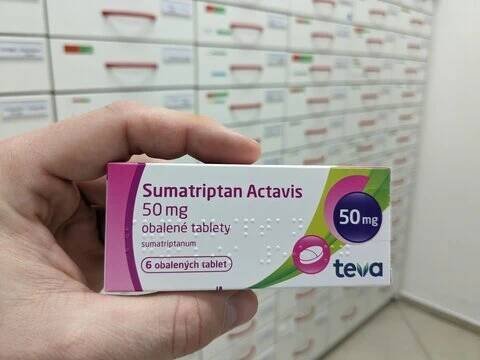 Prague,Czech republic–January 16 2024:Pharmacy store-Sumatriptan ACTAVIS pills for treatment of migraine and  head aches