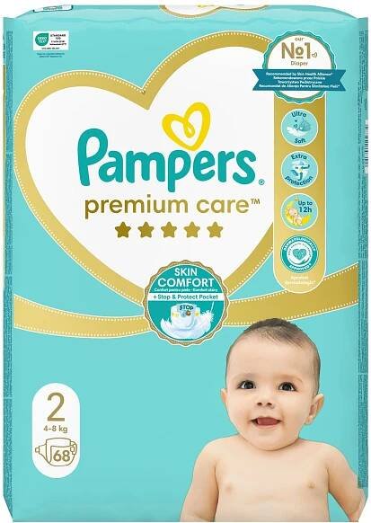 Pampers Premium Care plenky vel. 2, 4-8 kg, 68 ks