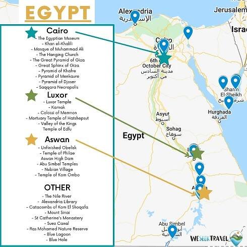 Map of Famous Egyptian Landmarks 