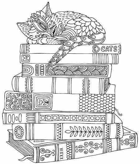 a stack of books with flowers and leaves on top, in black and white ink