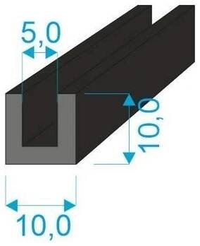 00535011 Pryžový profil tvaru "U", 10x10/5mm, 70°Sh, EPDM, -40°C/+100°C, černý