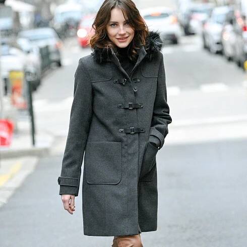 Jednobarevný kabát duffle-coat s kapucí, na zip