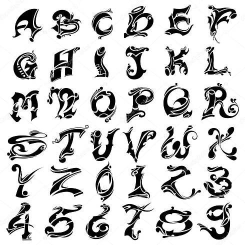 Tetování abeceda a čísla