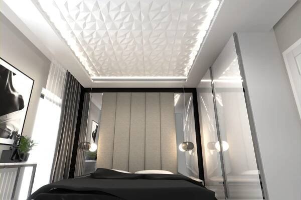 DECCART | 3D stropní kazety | Nástěnné panely | Lamely na desce | Stěnové akustické | Bílý diamant 50x50 cm | 0,25 m²