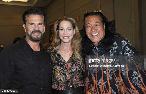 Lorenzo Lamas, Kathleen Kinmont and Branscombe Richmond attend the...