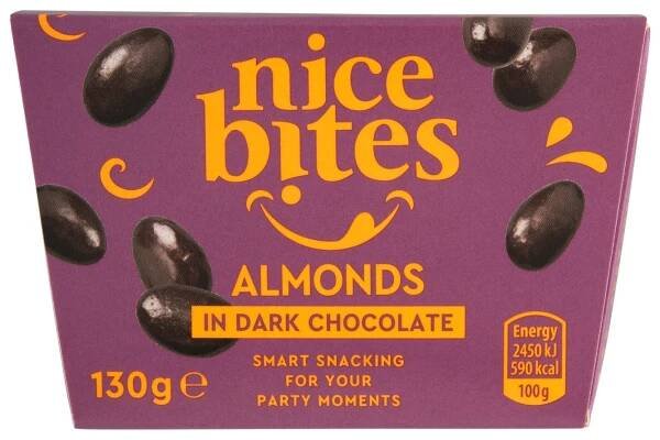 Nice Bites Pražená jádra mandlí v hořké čokoládě 130g