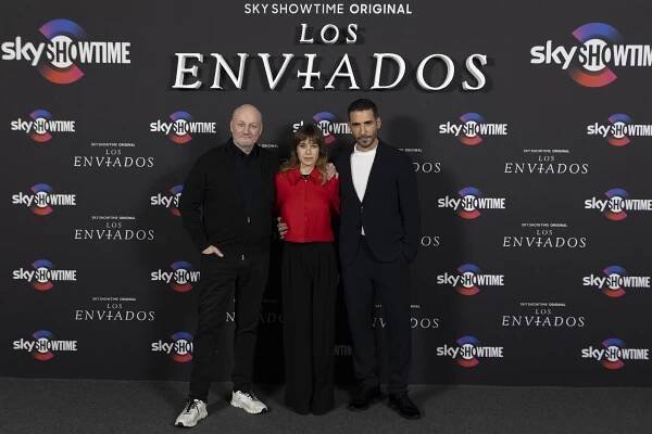 Miguel Ángel Silvestre, Marta Etura, and Juan José Campanella celebrate the launch of SkyShowtime Original The Envoys