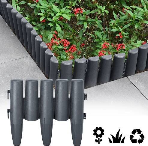 LZQ 80 kusů Palisádové obruby trávníku 22,4 m Plastové zahradní palisádové obruby záhonů Wood Look Garden Border Bed Fence, antracitová barva