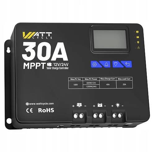 SOLÁRNÍ REGULÁTOR NABÍJENÍ MPPT 30A 12V 24V LCD LIFEPO4 AGM GEL