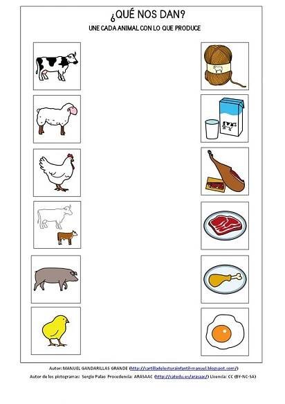 a worksheet with pictures of animals and food