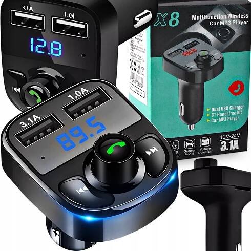 BLUETOOTH FM MP3 VYSÍLAČ, NABÍJEČKA, PŘEHRÁVAČ 2X USB AUDIO BT