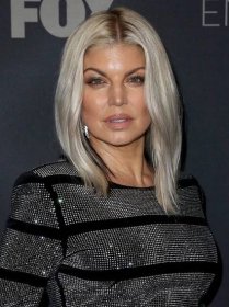 Fergie's platinum-blonde bob was also highlighted with black streaks at her nape