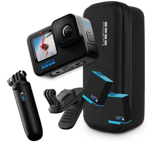 GoPro HERO10 Black Accessory Bundle - Includes HERO10 Black Camera, Shorty (Mini Extension Pole + Grip), Magnetic Swivel Clip, Rechargeable Batteries (2 Total), and Camera Case