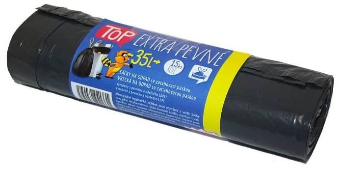 Vipor Top - pytle zatahovací 35 l, LDPE, 30 mikronů extra pevné, černé 15 ks