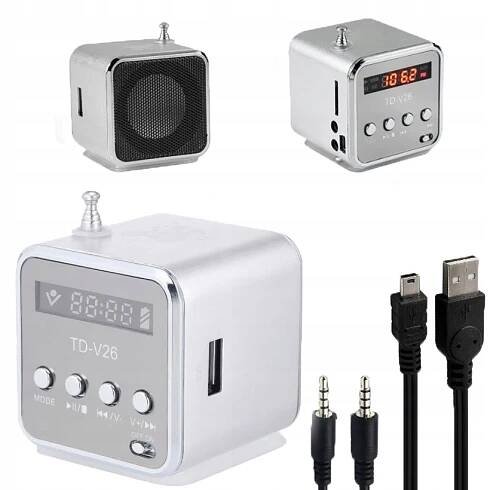 PŘENOSNÉ AKUMULÁTOROVÉ FM RÁDIO S LED REPRODUKTOREM, ŠEDÝ mini reproduktor