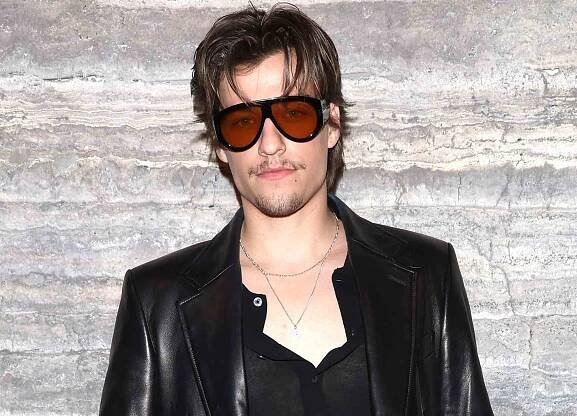 Jake Bongiovi is seen arriving at the Tom Ford fashion show during the Milan Fashion Week on February 22, 2024.