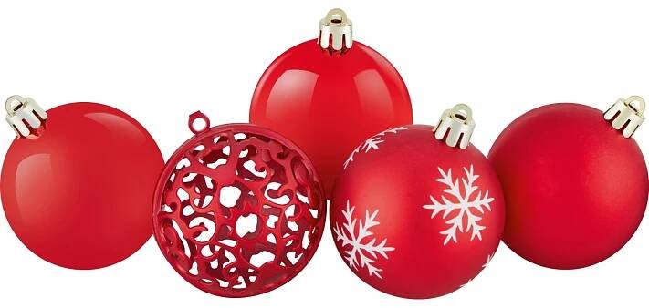 Sada vánočních ozdob Ornament koule plastové matné/lesklé červené pr. 6 cm, 25ks