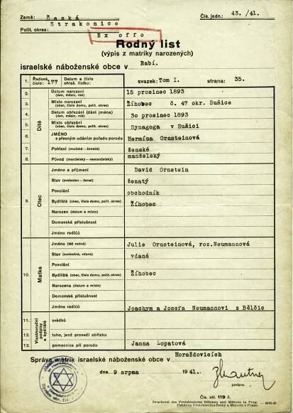 Tauberová Hermína: Rodný list | Databáze dokumentů | Holocaust