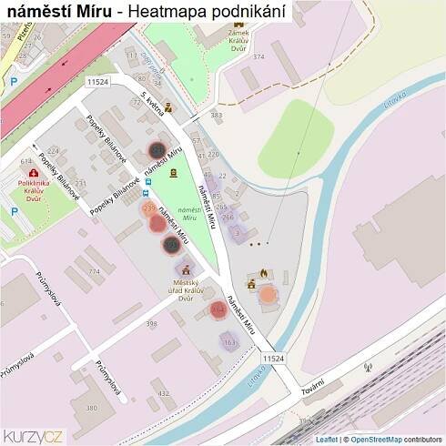 Mapa náměstí Míru - Firmy v ulici.