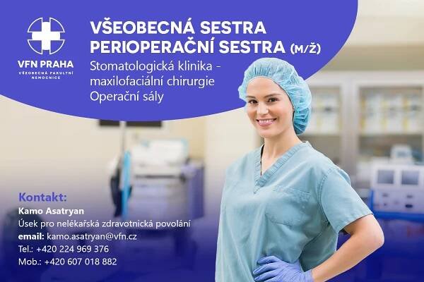 Všeobecná sestra / Perioperační sestra (m/ž) – Operační sály maxilofaciální chirurgie – VFN