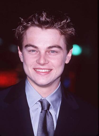 Leonardo DiCaprio with spiky hair at the 'Titanic' Los Angeles premiere in 1997