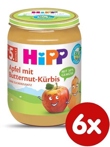 HiPP BIO Jablko s máslovou dýní od uk.4.-6. měsíce, 6 x 190 g