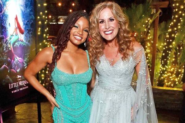 LOS ANGELES, CALIFORNIA - MAY 08: (L-R) Halle Bailey and Jodi Benson attend the World Premiere of Disney's live-action feature 