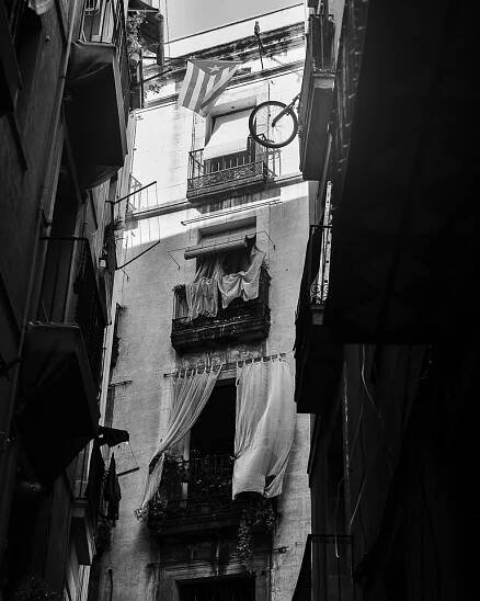 Facade, Balcony, Bike, Gothic Quarter, Barcelona, October 2018