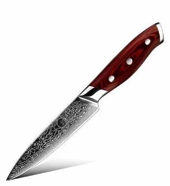 Víceúčelový kuchyňský nůž z damaškové oceli SaKuRo Red Pakka 12,7 cm