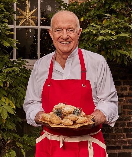 Rick Stein with his tray of festive mince pies. He alternates between spending Christmas in Cornwall and in Sydney