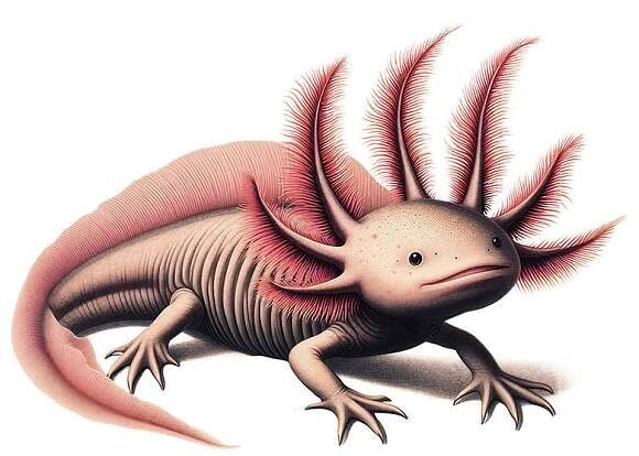 Axolotl Vintage Illustration (Ambystoma mexicanum)