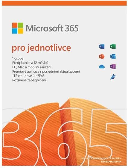 Microsoft 365 pro jednotlivce Mac/Win All Languages, předplatné na 1 rok, elektronická licence - notebooky, počítače, tiskárny