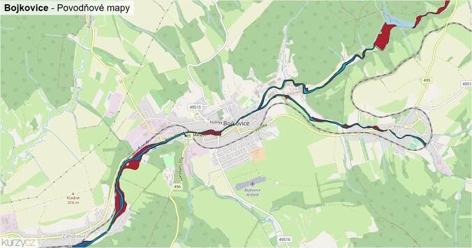 Povodňové mapy Bojkovice - mapa stoleté vody | Kurzy.cz