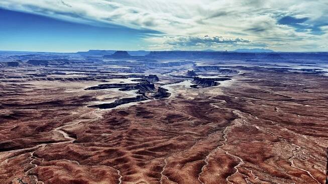 Scenic aerial view of a vast desert landscape.