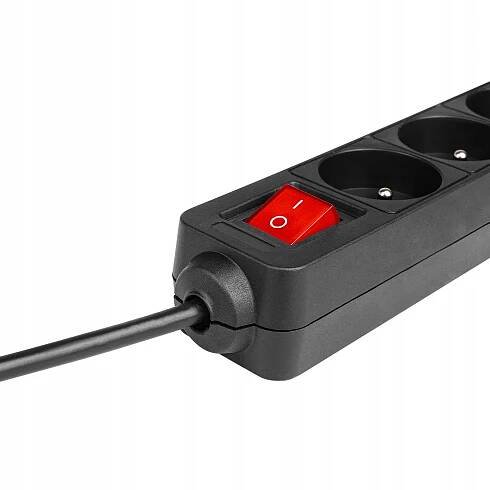 Prodlužovací Kabel zásuvková lišta 5 m UZEMNĚNÍ 5 ZÁSUVEK ČERNÝ 3x1,5 MM Délka kabelu 5 m