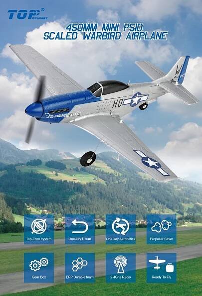 TOP RC Hobby Mini Mustang P51D s gyroskopem 450MM RTF - Modro top097B01 za 2256.00CZK - Allegro