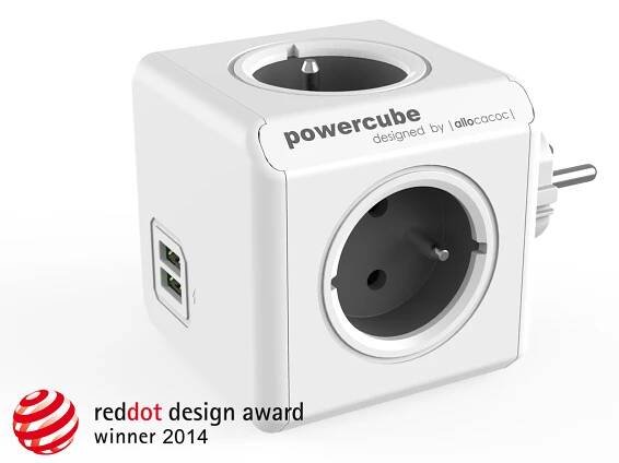 Zásuvka PowerCube ORIGINAL USB, Grey, 4 rozbočka, 2x USB | Alemat.cz 