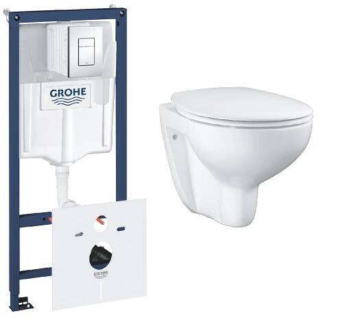 Sada podomítkový WC modul Grohe Rapid SL 38827000, WC mísa se sedátkem s pomalým sklápěním Grohe Bau Ceramic 39351000