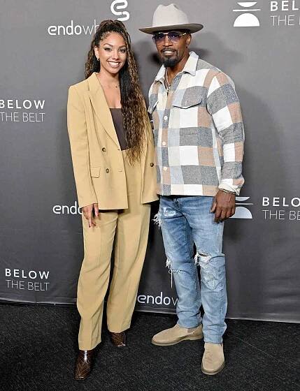 Corinne Foxx and Jamie Foxx attend the Los Angeles Screening of "Below The Belt" at Directors Guild Of America on October 01, 2022 in Los Angeles, California. 